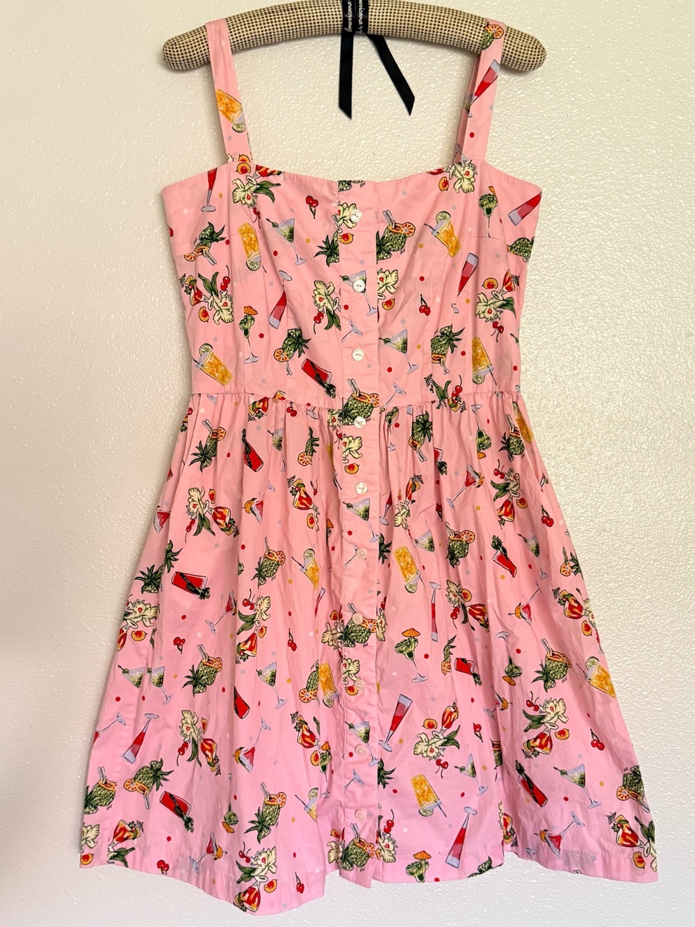 HVN Cocktail Print Dress Pink Novelty Fruit Martini Size 10 -Pinup Rockabilly